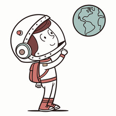 Cartoon Boy Holding Planet Vector Illustration
