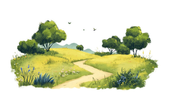 Countryside outdoors cartoon nat on transparent background, png