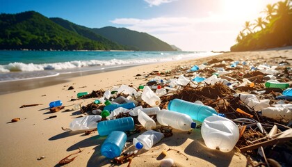 Plastic Pollution Tropical Beach. (1)