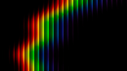 abstract rainbow background with dark grainy texture, geometric stripes, glowing light glass effect