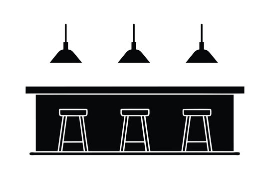 Modern bar counter silhouette with three stools vector aet illustration