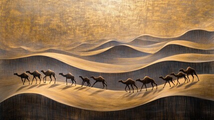 Obraz premium A herd of wild camels walking through a vast