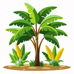 Vibrant tropical banana tree with lush green leaves and bright yellow foliage, evoking a sense of paradise and natural beauty for engaging designs and content