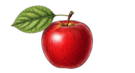 Illustration of a red apple with leaf