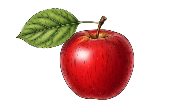 Illustration of a red apple with leaf - Powered by Adobe