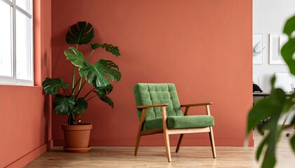 Modern room with a lush plant and comfortable chair