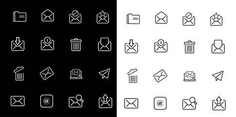 MAIL - thin line vector icon set. Pixel perfect. Editable stroke. The set contains icons: E-Mail, Mail, Envelope, Letter Sending, Inbox Letter