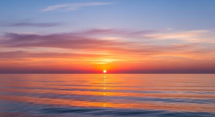 Fototapeta premium Tranquil Ocean Sunset with a Radiant Sun and Pastel Sky Gradient