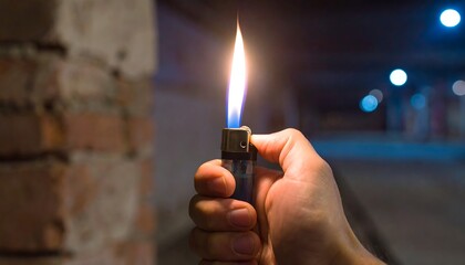 Handheld lighter in a dark place