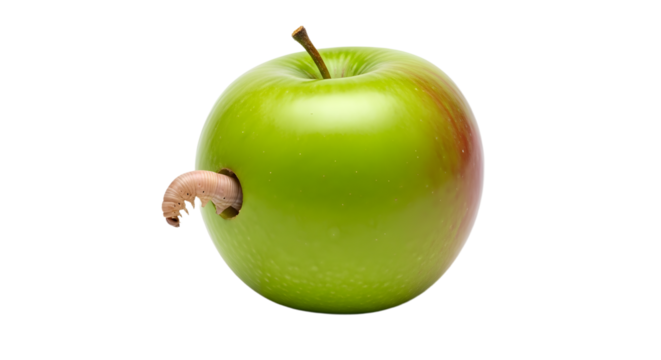 Worm Crawling Out of Green Apple