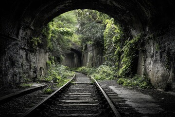 Overgrown Railway Tunnel Surrounded by Nature