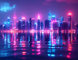 Neon cityscape at night