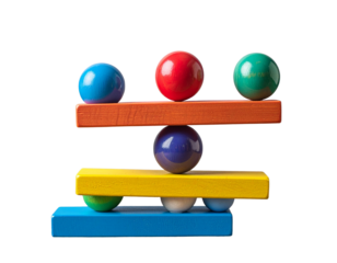 Balancing colored balls on colorful planks creating an unstable equilibrium