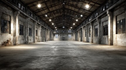 Obraz premium Abandoned Industrial Warehouse Interior