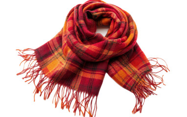 Cozy red and orange plaid scarf on transparent background, png