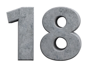 _Realistic Gray Concrete Number Eighteen Isolated on Transparent Background