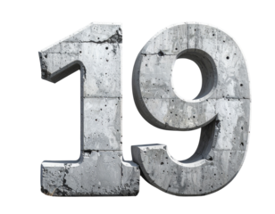 Realistic Gray Concrete Number nineteen year Isolated on Transparent Background