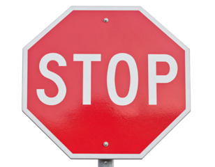 Red stop sign one way isolated