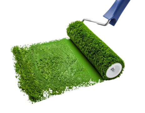 _Paint roller painting green grass on white background
