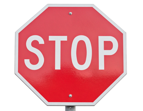 Red stop sign one way isolated