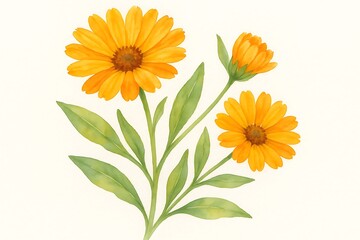 Bright yellow flowers with green leaves on a light background displaying floral beauty