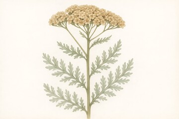 Decorative illustration of a yarrow plant with delicate white flowers and green leaves