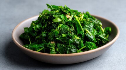 Freshly Prepared Saut&eacute;ed Greens Served in a Rustic Bowl