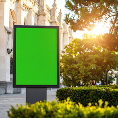 Empty billboard in cityscape with greenery