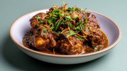 Fototapeta premium Spicy Chicken Curry Served in a Bowl With Fresh Herbs and Garnish