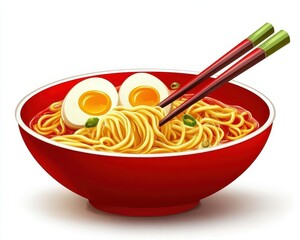 Three-Dimensional Cartoon Ramen Bowl with Egg: An Iconic Representation of Asian Noodle Soup for Food Menus