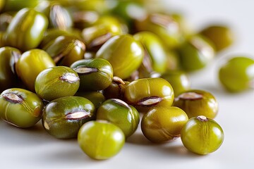 Close-up of many green mung beans