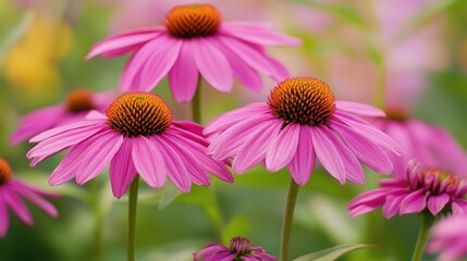 Vibrant Echinacea Blooms in a Colorful Summer Garden of the Midwest