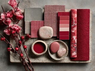 Red and grey color palette swatches
