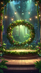 Floral wreath platform scene illustration