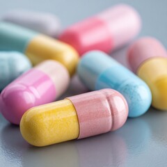 Close-up of Colorful Pharmaceutical Capsules, Medical Treatment, Healthcare Concept.