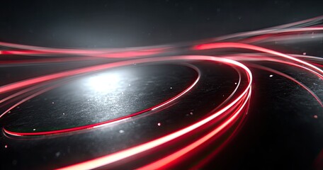 Abstract red light trails on dark circular planes