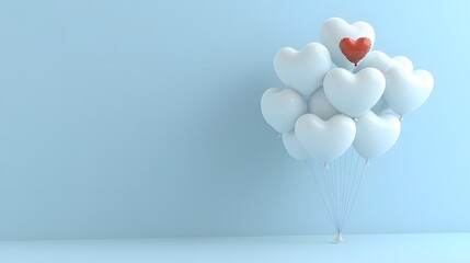 Fototapeta premium Romantic Pastel Blue Heart Balloons Bouquet