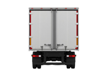 Rear View of Box Truck with Double Doors and Safety Lights &ndash; Commercial Cargo Vehicle on White Background