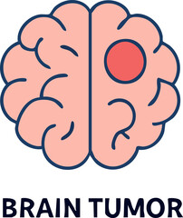 This is a flat vector illustration of a brain with a red circular spot representing a tumor, labeled 