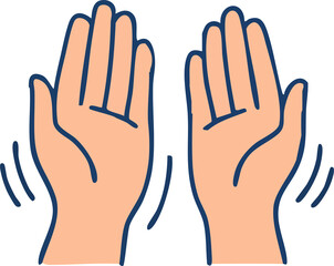 This is a flat vector illustration of two raised hands with shaking motion lines, representing hand tremors often associated with Parkinson’s disease or other neurological conditions.