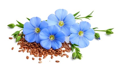 Blue flax flowers and seeds