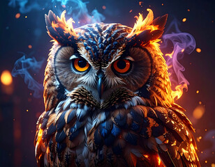 Owl with fire and smoke effects