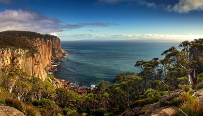 dramatic cliffs and coastal forest in tasmania