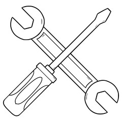 tools icon illustration hand drawn outline vector