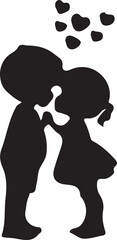 Silhouette of a loving couple with hearts