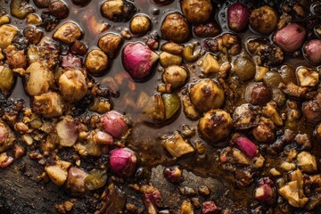 Obraz premium Close-up of Colorful Rocks in Dark Liquid