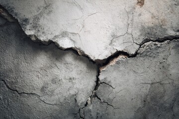 Cracked concrete wall, showing deep fissures