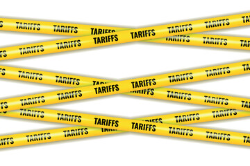 American tariffs and US government import taxation, trade war policy, domestic market protectionism Caution Danger Tape Lines of yellow warning ribbons