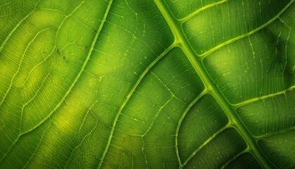 vibrant green leaf vein macro with glowing texture and natural light pattern ideal for organic background or eco design