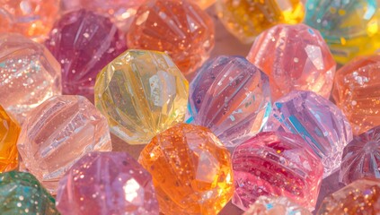 Close-up of colorful sparkling crystals and gemstones. Bright background, glow, and precious stones.

